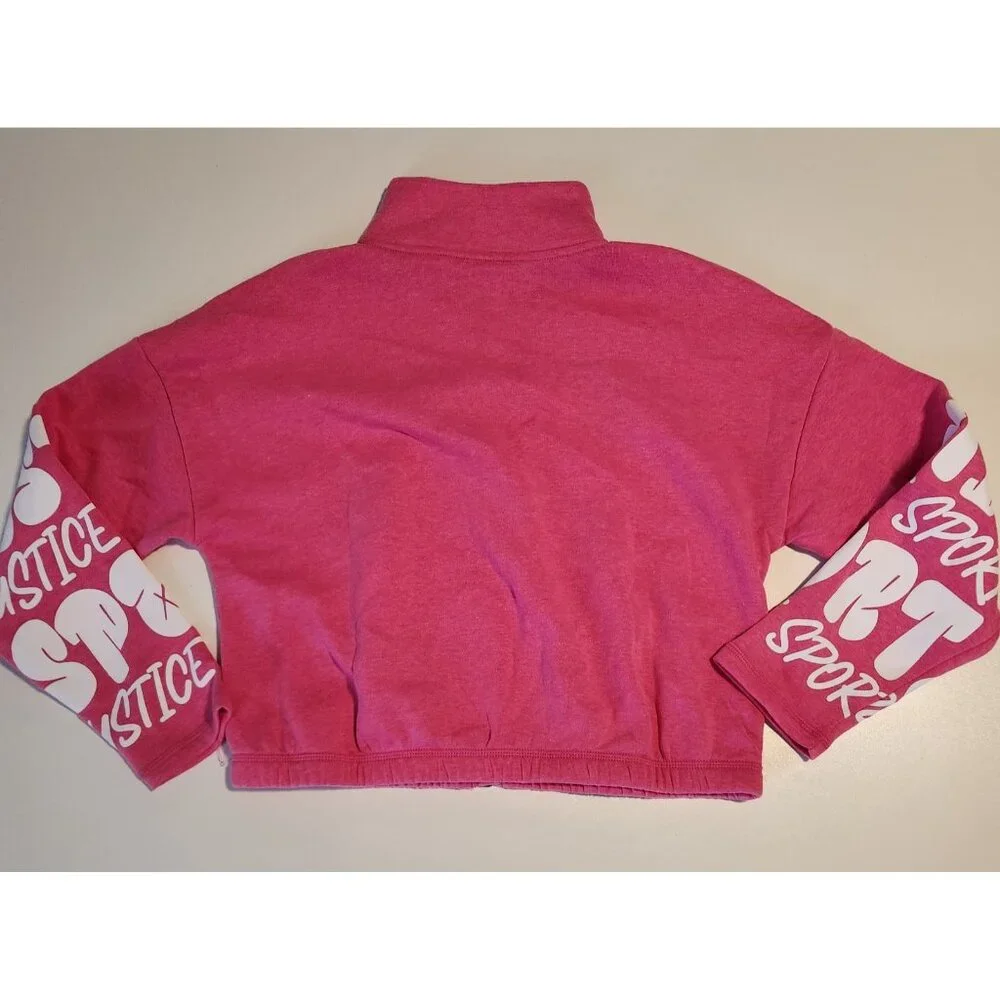 Justice Sport Girls Pink Zip Up Sweatshirt Sweat Shirt Rainbow‎ Logo NEW NWT